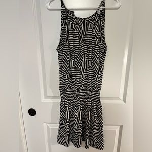 Veronica M Drop waist halter black and white dress